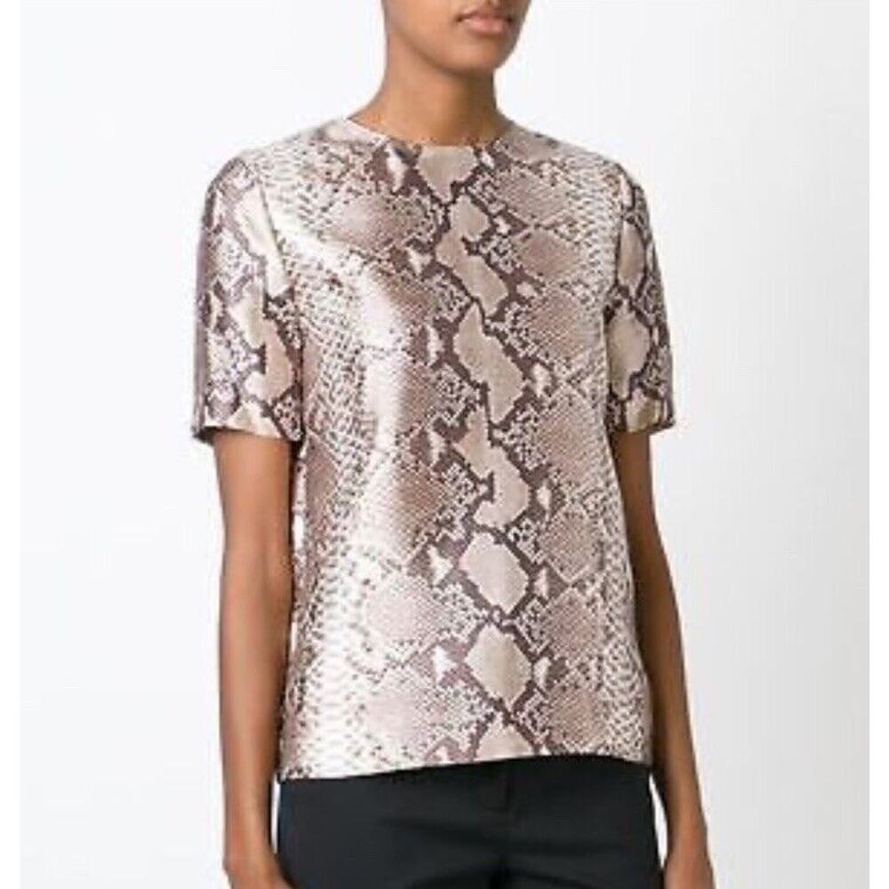 Tory Burch Brown Python Snake Print Silk & Wool S… - image 1